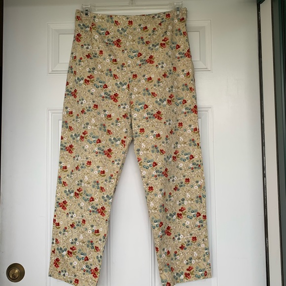 Willi Smith Tan Floral Stretch Pants -size 12 - Picture 1 of 4